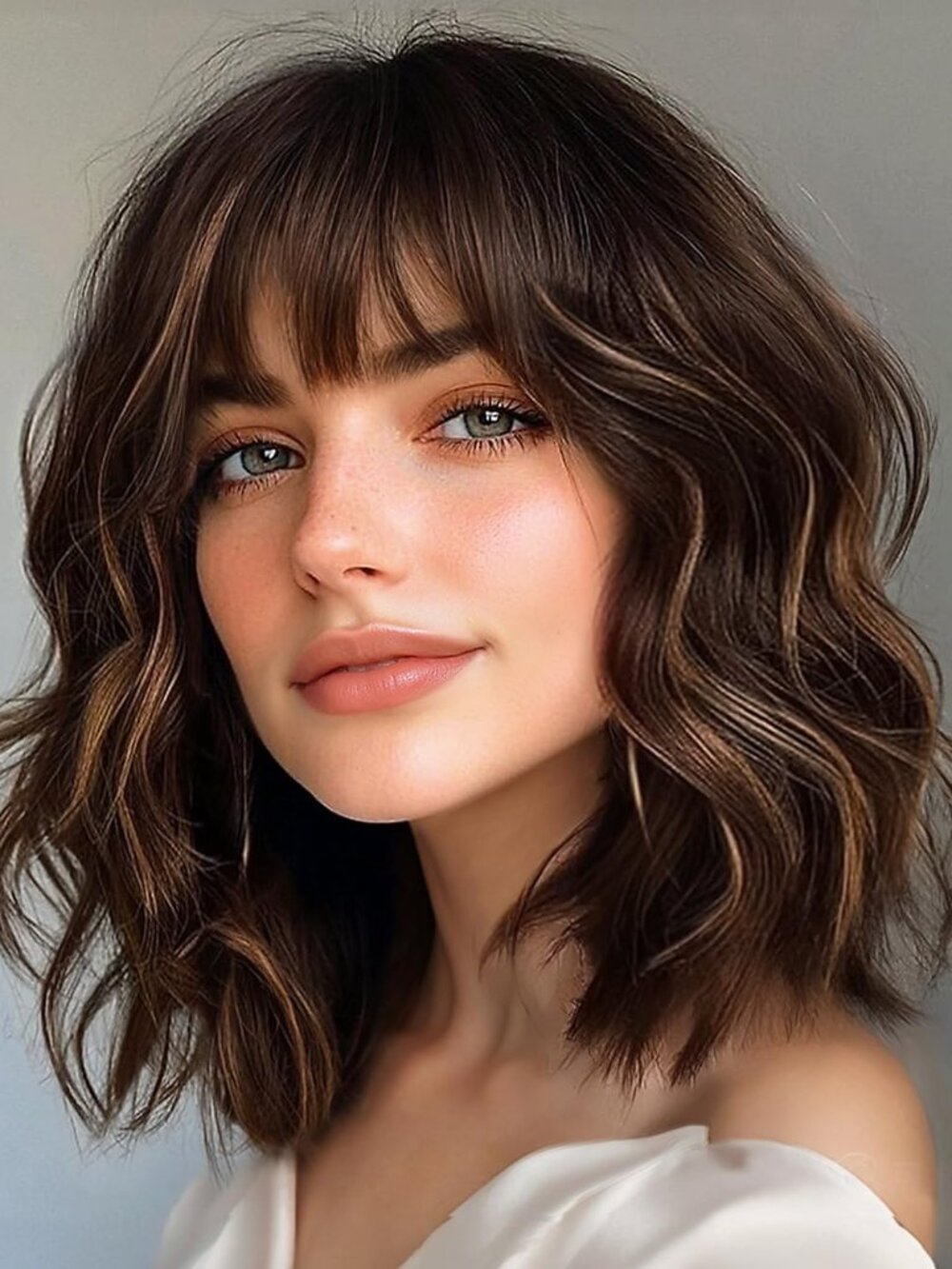 ENTRANCED STYLES Brown Highlight Wig with Bangs